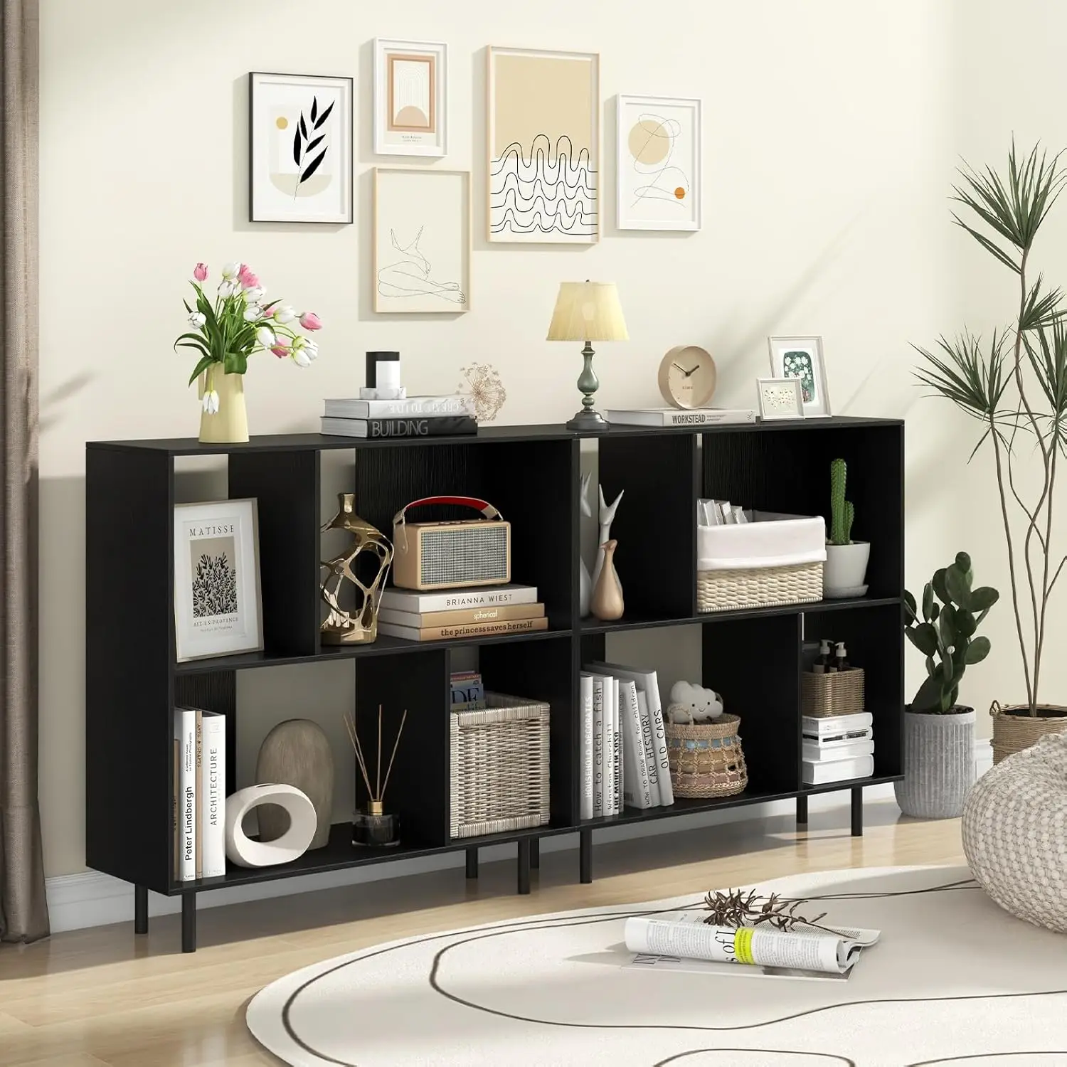 3-Tier Bookcases Set Of 2, Modern Cube Bookshelf With 4 Compartments & Metal Legs, Minimalist Freestanding Storage, Customized
3-Tier Bookcases Set Of 2, Modern Cube Bookshelf With 4 Compartments & Metal Legs, Minimalist Freestanding Storage, Customized