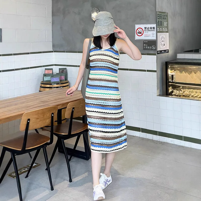Women Knitting Dress 2026 Summer Women's Striped Knit Strap Dress High Waist Elegant Vacation Beach Midi Dress
Women Knitting Dress 2026 Summer Women's Striped Knit Strap Dress High Waist Elegant Vacation Beach Midi Dress