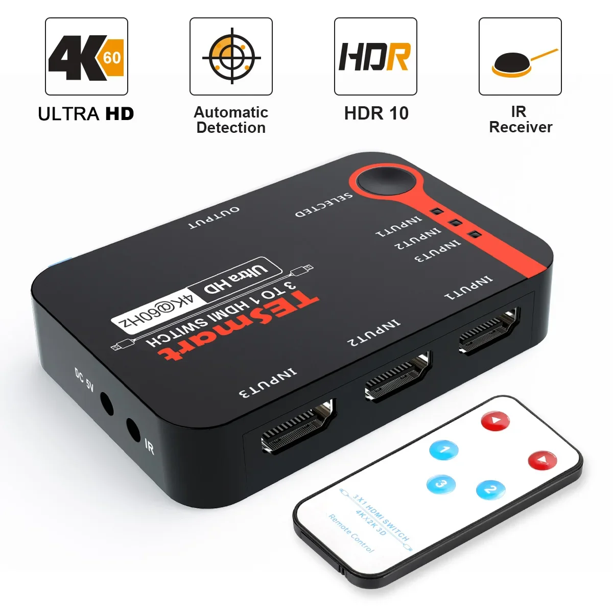 Переключатель HDMI 3x1 с ИК-пультом дистанционного управления, автоматическим обнаружением входа и переключателем
Переключатель HDMI 3x1 с ИК-пультом дистанционного управления, автоматическим обнаружением входа и переключателем