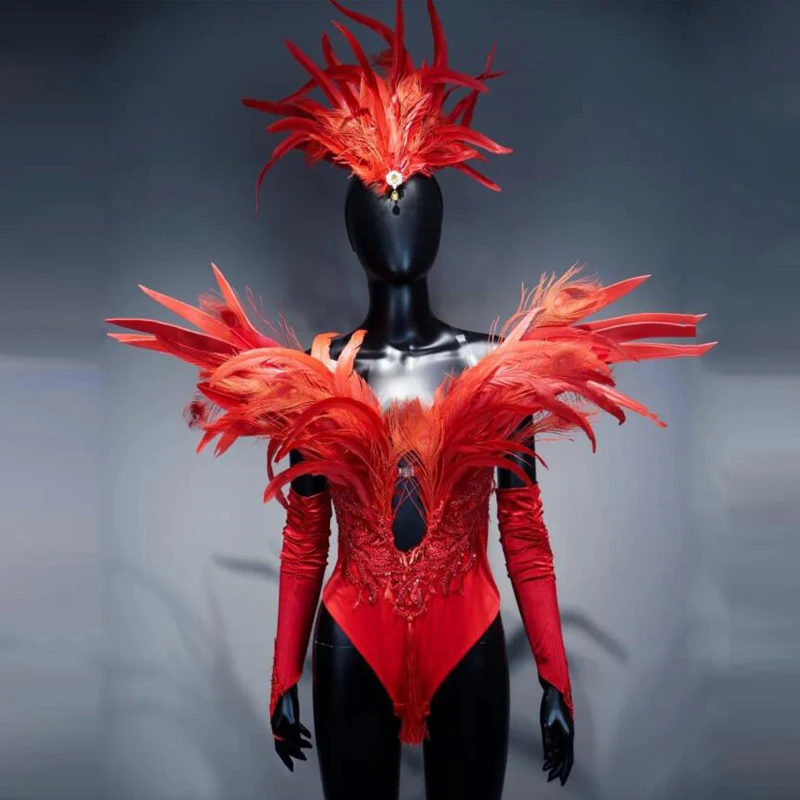 Red Exaggerated Feather Bodysuit Women Pole Dance Clothing Bar Nightclub Dj Ds Party Stage Performance Rave Outfit XS9093
Red Exaggerated Feather Bodysuit Women Pole Dance Clothing Bar Nightclub Dj Ds Party Stage Performance Rave Outfit XS9093