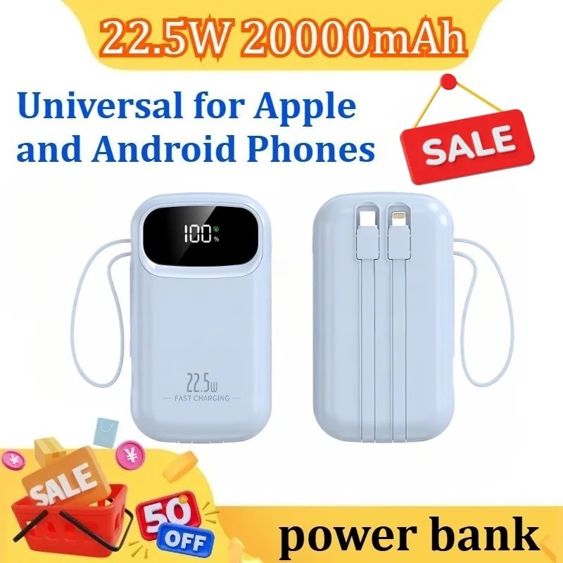 22.5W 10000mAh 20000mAh Power Bank Built-In Retractable USB-C & Lightning Cable for iPhone for Samsung for Xiaomi
22.5W 10000mAh 20000mAh Power Bank Built-In Retractable USB-C & Lightning Cable for iPhone for Samsung for Xiaomi