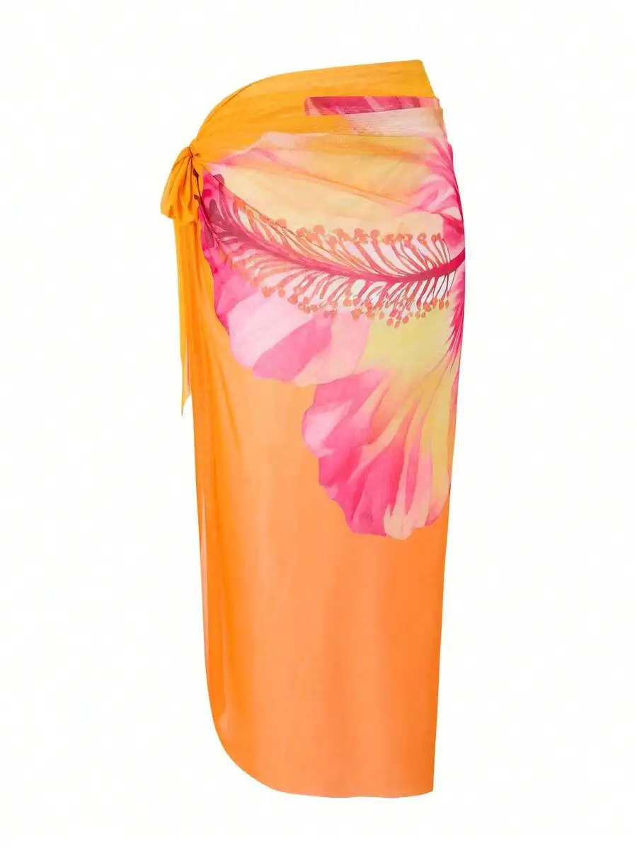 Womens Floral Triangle Bikini Set With Sheer Sarong Cover-Up
Womens Floral Triangle Bikini Set With Sheer Sarong Cover-Up