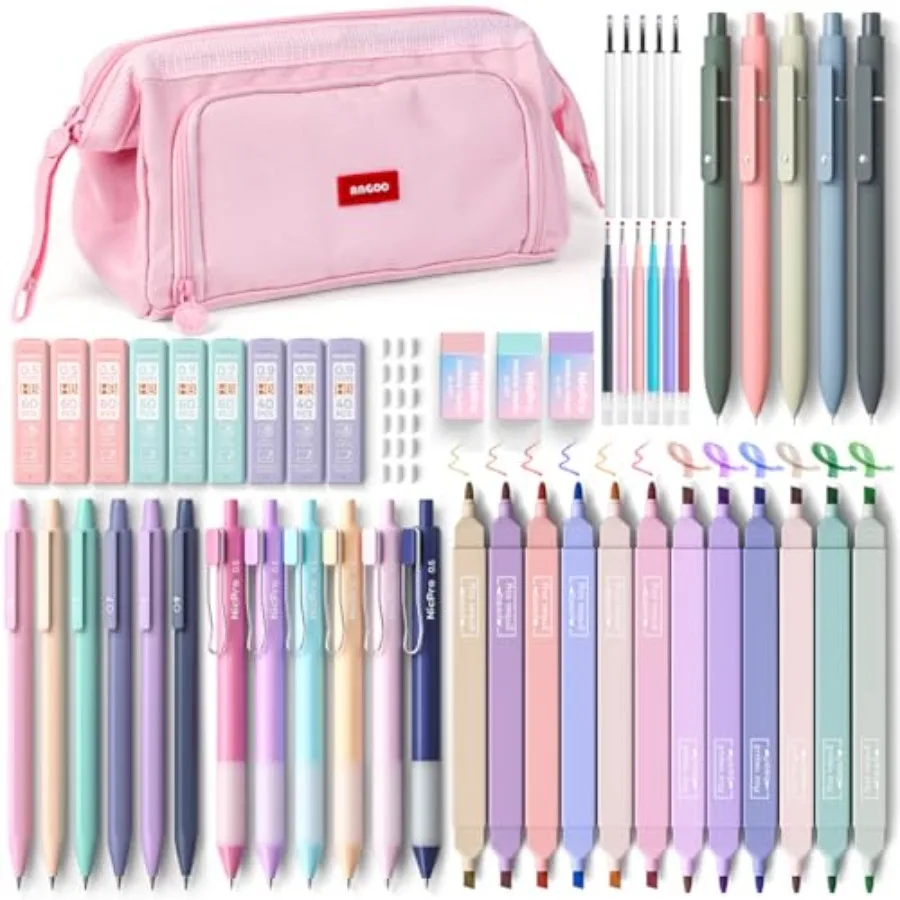 55PCS Aesthetic School Supplies with Pencil Case, 12 Pastel Highlighters, 11 Gel Pens, 6 Mechanical Pencils and Accessories, Cu
55PCS Aesthetic School Supplies with Pencil Case, 12 Pastel Highlighters, 11 Gel Pens, 6 Mechanical Pencils and Accessories, Cu