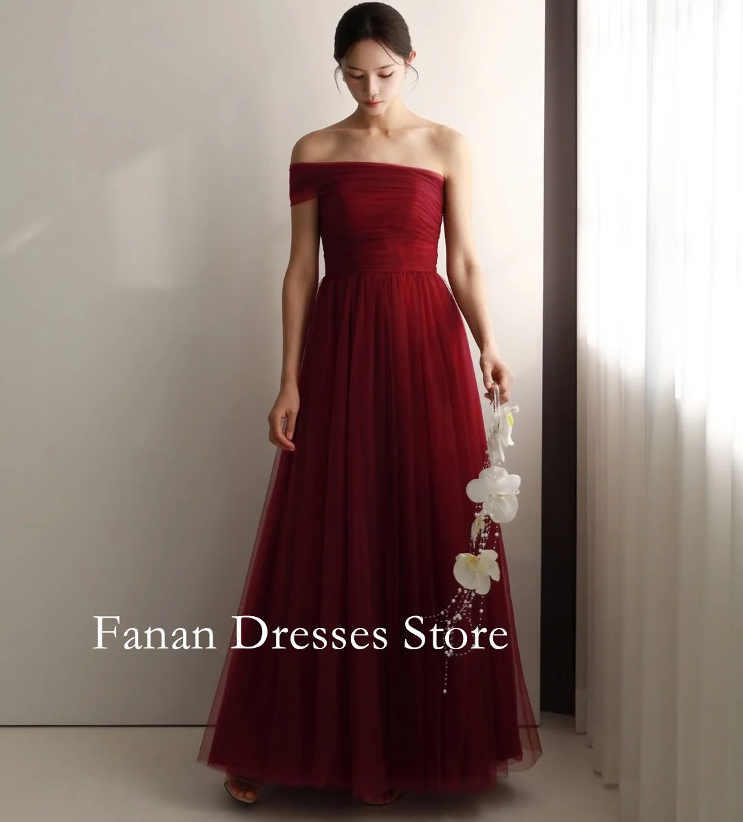 FANAN Off the Shoulder Tulle Burgundy Maxi Dress Evening Party Dresses Simple Wedding Women Gowns Event Prom Gowns Customized
FANAN Off the Shoulder Tulle Burgundy Maxi Dress Evening Party Dresses Simple Wedding Women Gowns Event Prom Gowns Customized