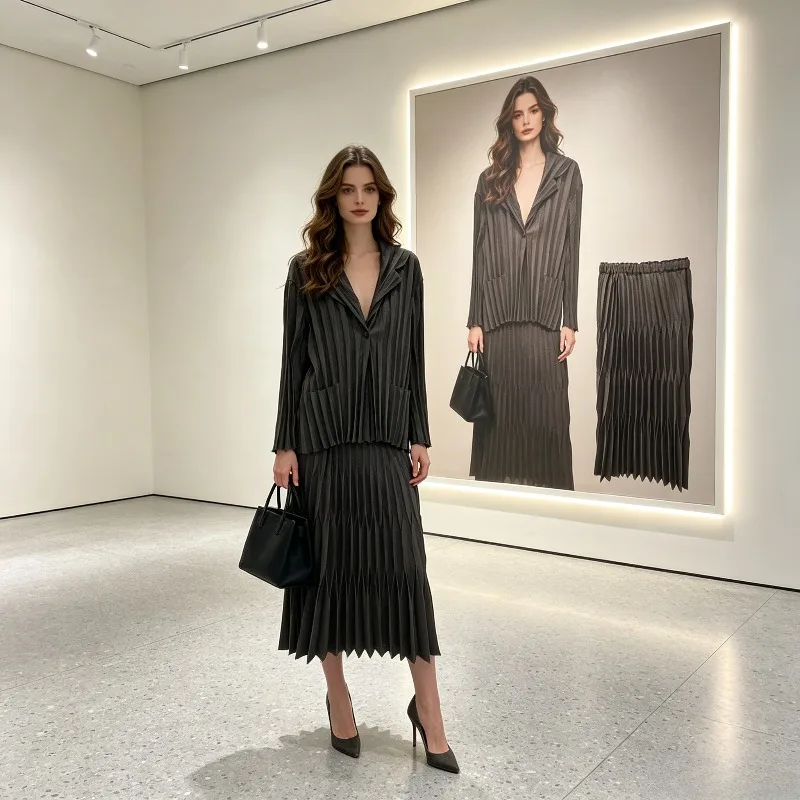 Miyake Pleated 2026 Elegant Commuter Suit for Women Loose Fashionable High-end Skirt Two-piece Set Lightweight and Simple Outfit
Miyake Pleated 2026 Elegant Commuter Suit for Women Loose Fashionable High-end Skirt Two-piece Set Lightweight and Simple Outfit