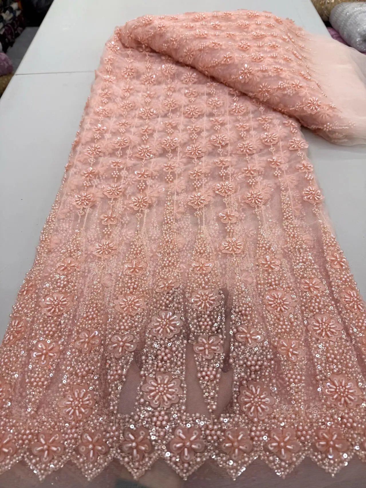 Orange African Beaded Lace Fabric 2025 High Quality French Luxury Beads Nigerian Sequins Tulle Lace Fabric for Wedding Dresses
Orange African Beaded Lace Fabric 2025 High Quality French Luxury Beads Nigerian Sequins Tulle Lace Fabric for Wedding Dresses