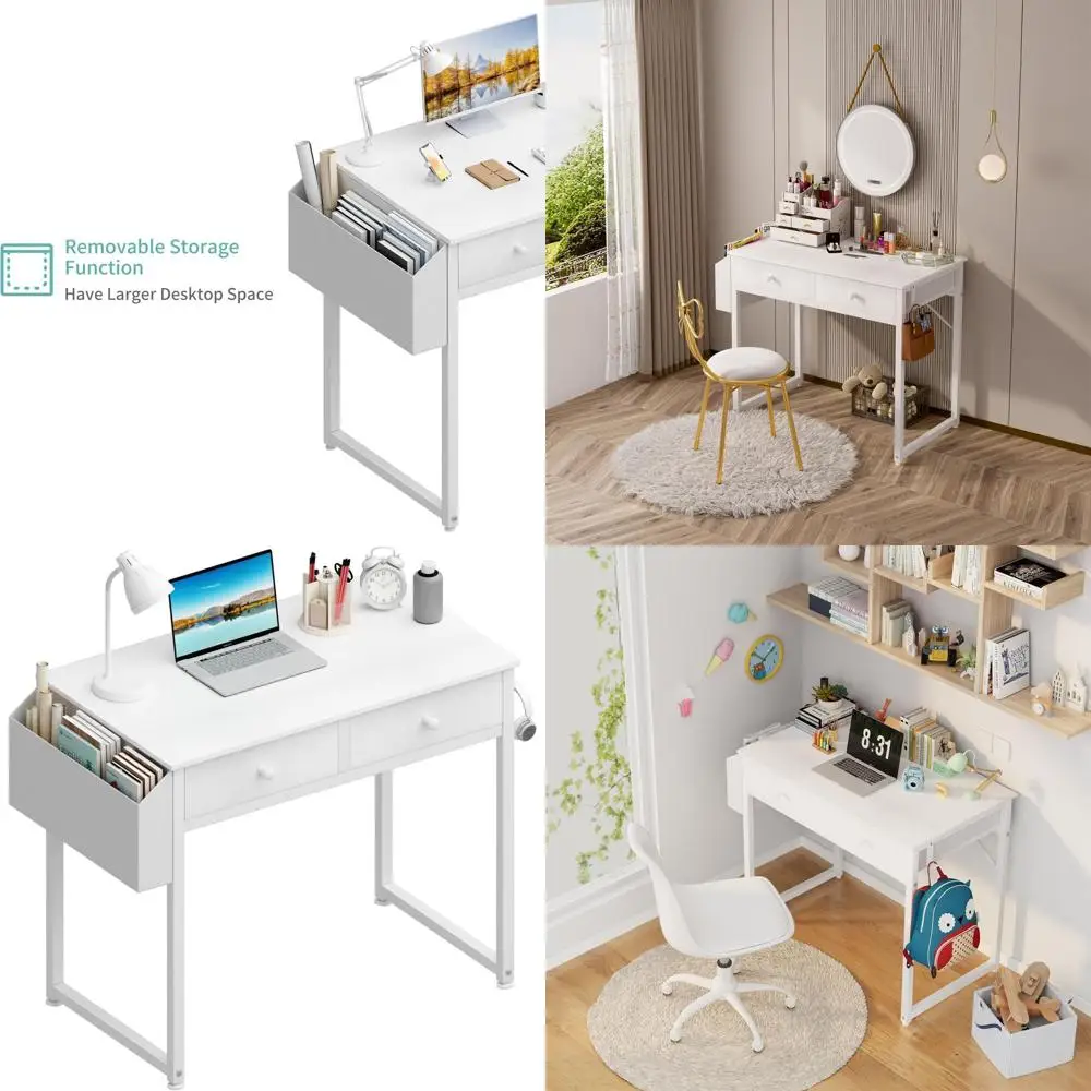 Small White Desk with Drawers - for Bedroom, 32 Inch Home Office Computer Desk with Fabric Storage Drawer and Bag, Study Writing
Small White Desk with Drawers - for Bedroom, 32 Inch Home Office Computer Desk with Fabric Storage Drawer and Bag, Study Writing