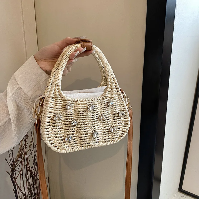 Fashion Rhinestone Box Straw Bag Designer Rope Weave Women Handbags Casual Summer Beach Shoulder Crossbody Bags Small Bali Purse
Fashion Rhinestone Box Straw Bag Designer Rope Weave Women Handbags Casual Summer Beach Shoulder Crossbody Bags Small Bali Purse