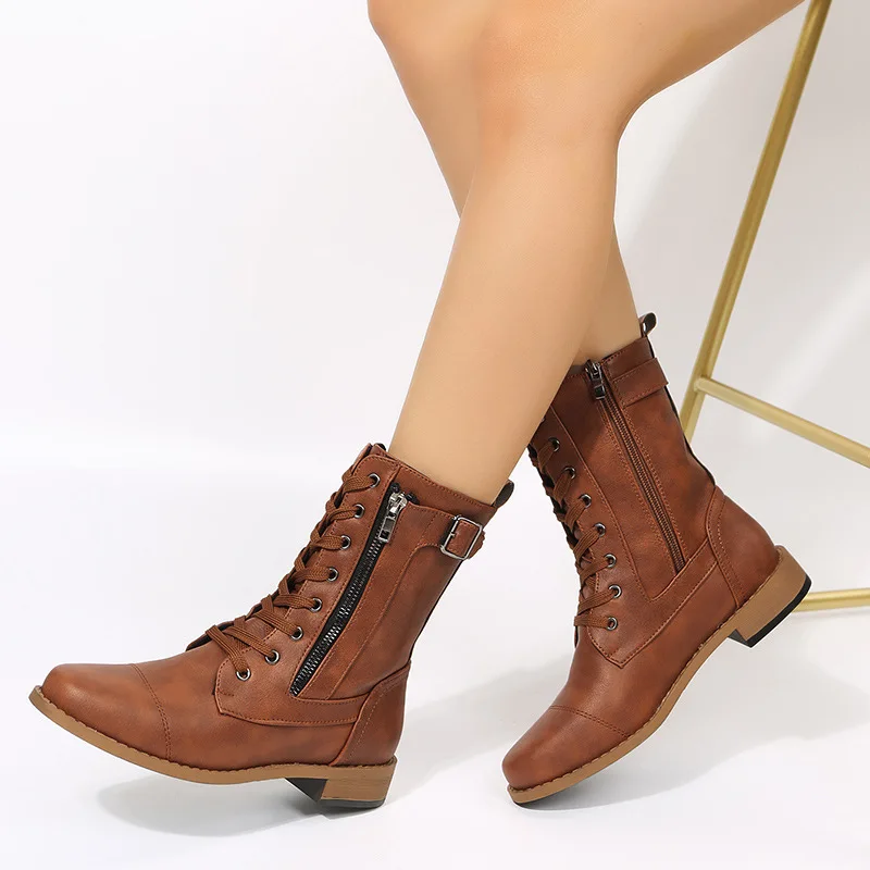 Large-sized British-style European and American women's boots 2025 autumn/winter new flat low-heeled mid-calf boots
Large-sized British-style European and American women's boots 2025 autumn/winter new flat low-heeled mid-calf boots
