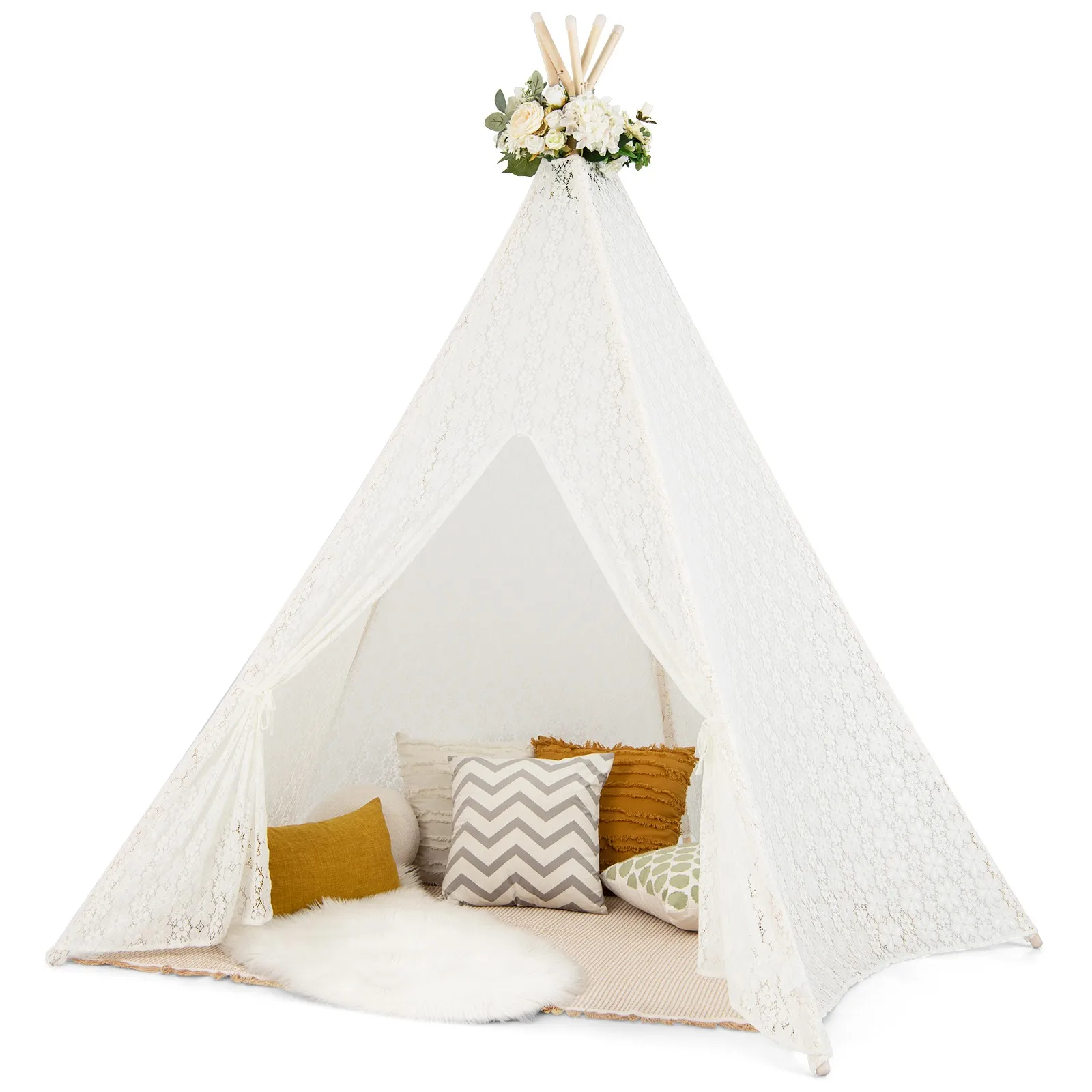 85" Height 5 Sides Huge Lace Teepee Tent for Kids Adult Wedding
85" Height 5 Sides Huge Lace Teepee Tent for Kids Adult Wedding