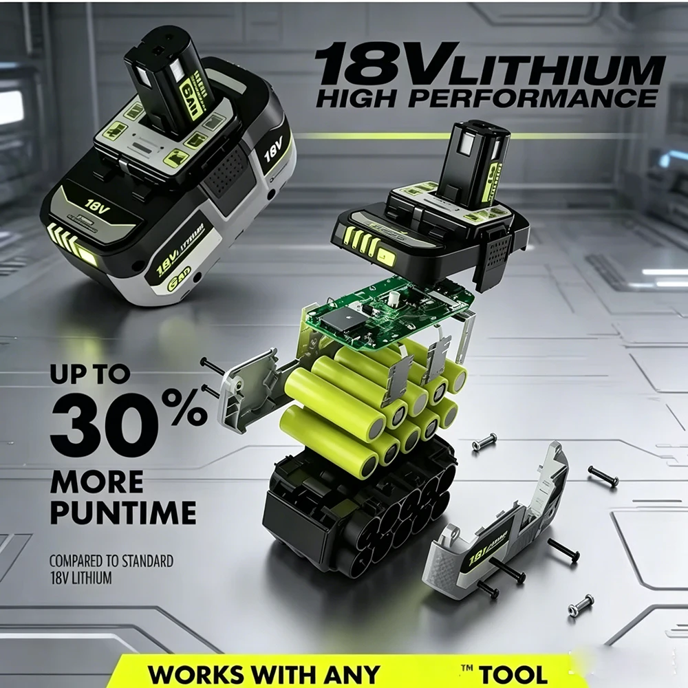 RYOBI 18V 8.0Ah Genuine Rechargeable Battery, High Capacity Stable Performance No Memory Effect Compatible P104 P107 P108 P109
RYOBI 18V 8.0Ah Genuine Rechargeable Battery, High Capacity Stable Performance No Memory Effect Compatible P104 P107 P108 P109