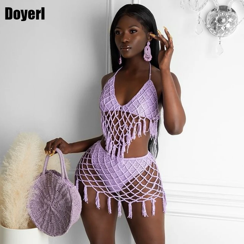 Knit Crochet Two Piece Set Beach Outfits for Women Cover Up Bikinis Set Sexy Tassel Bra Top + Skirt Summer Sets Womens Outfits
Knit Crochet Two Piece Set Beach Outfits for Women Cover Up Bikinis Set Sexy Tassel Bra Top + Skirt Summer Sets Womens Outfits
