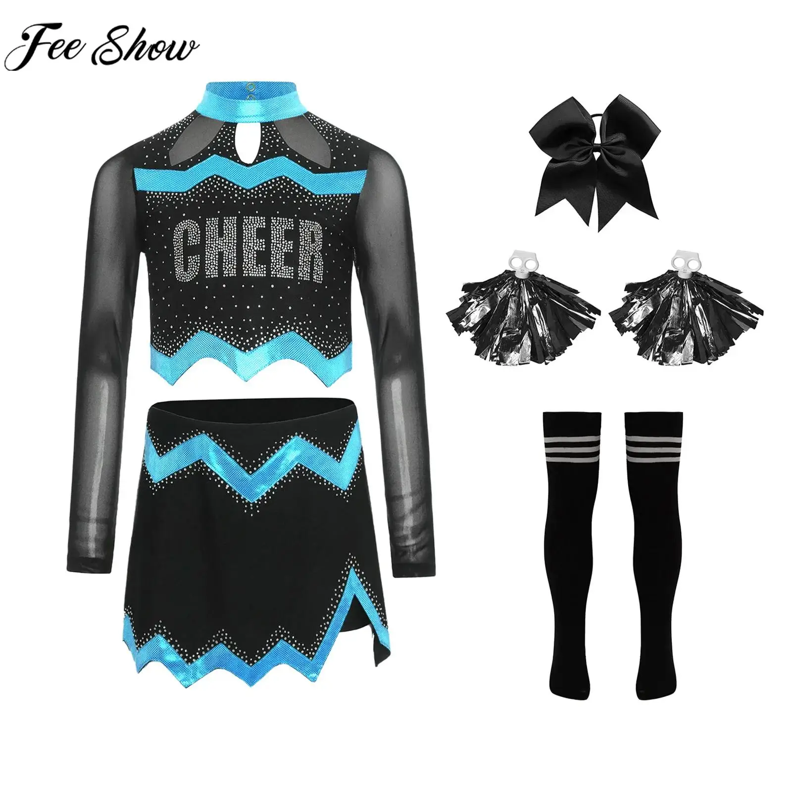 Girls Cheerleading Dance Outfit Crop Top with Leotard Skirt Hair Ties Socks Hand Flowers for Halloween Carnival Sports Meeting
Girls Cheerleading Dance Outfit Crop Top with Leotard Skirt Hair Ties Socks Hand Flowers for Halloween Carnival Sports Meeting