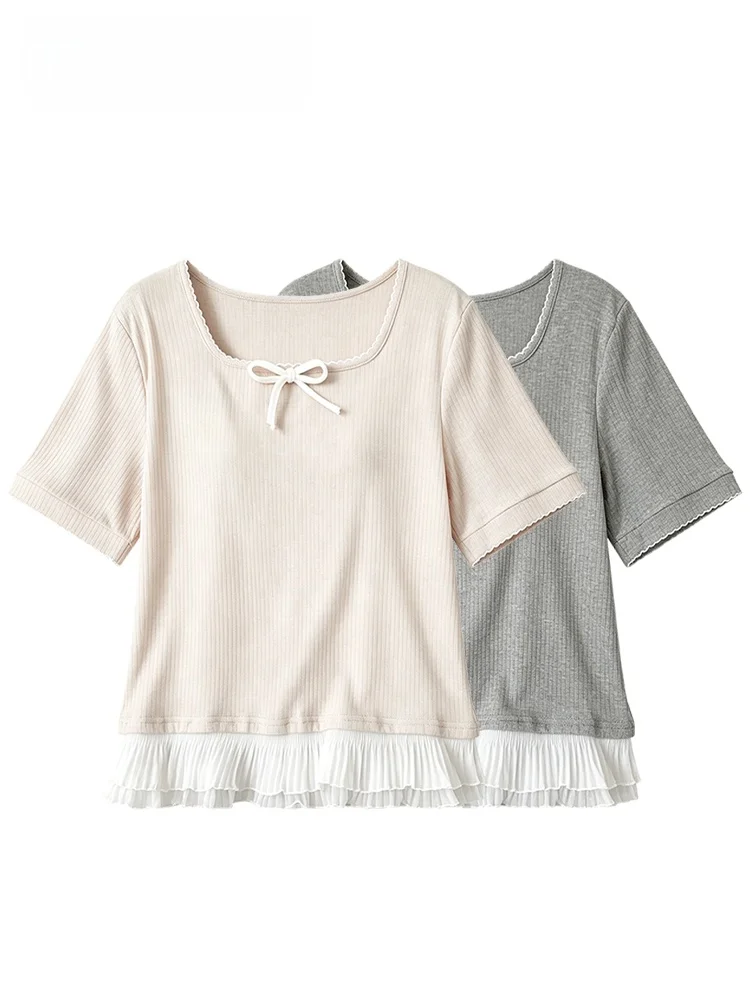 Summer Short Sleeve T-Shirt Women's plus Size Korean Style Knitted Cotton Polyester Blend U-Neck Short Length Trendy Top
Summer Short Sleeve T-Shirt Women's plus Size Korean Style Knitted Cotton Polyester Blend U-Neck Short Length Trendy Top
