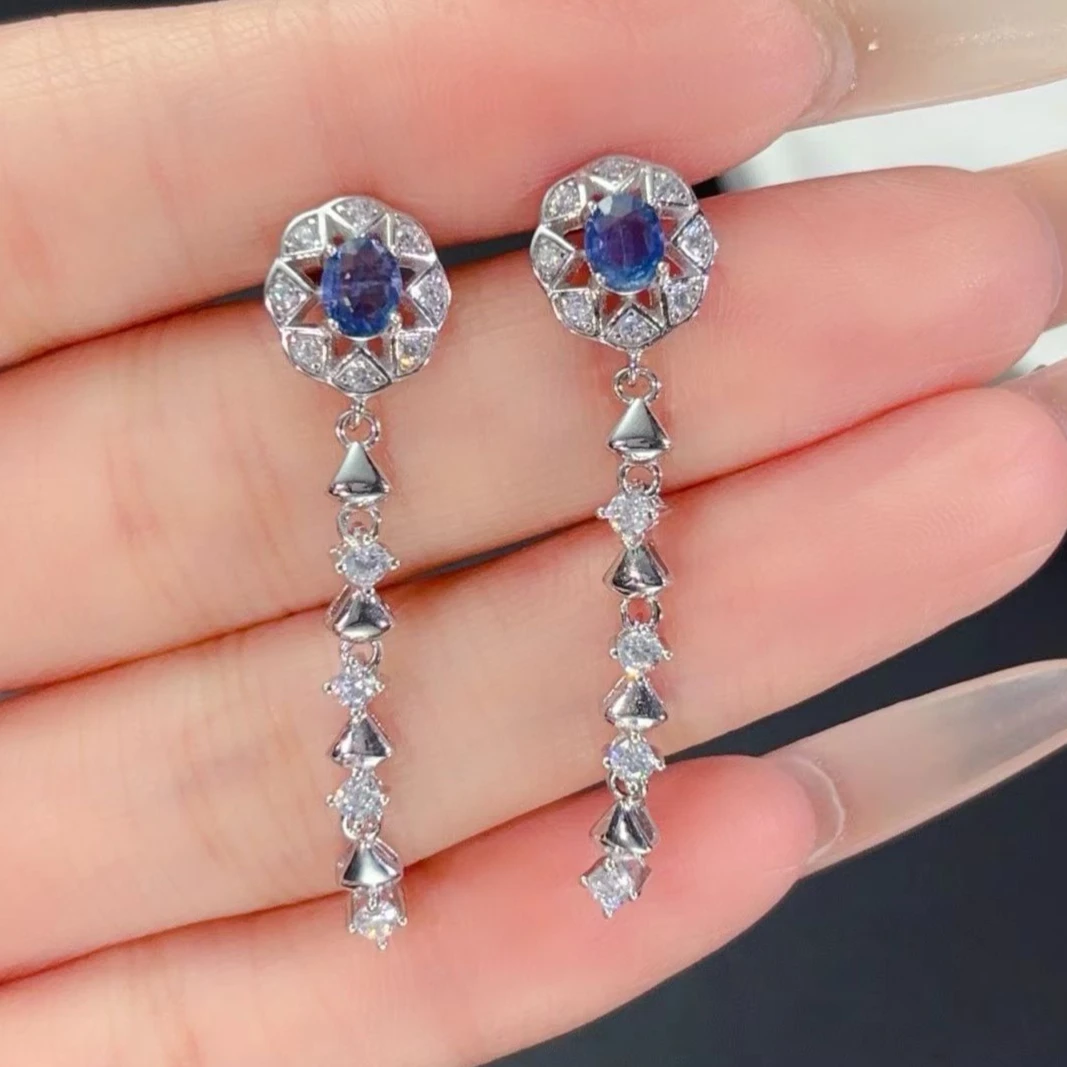925 Silver Designer Earrings for Women Natural Sapphire Earrings with Certificate 4mm*5mm 0.8ct Genuine Blue Sapphire Jewelry
925 Silver Designer Earrings for Women Natural Sapphire Earrings with Certificate 4mm*5mm 0.8ct Genuine Blue Sapphire Jewelry
