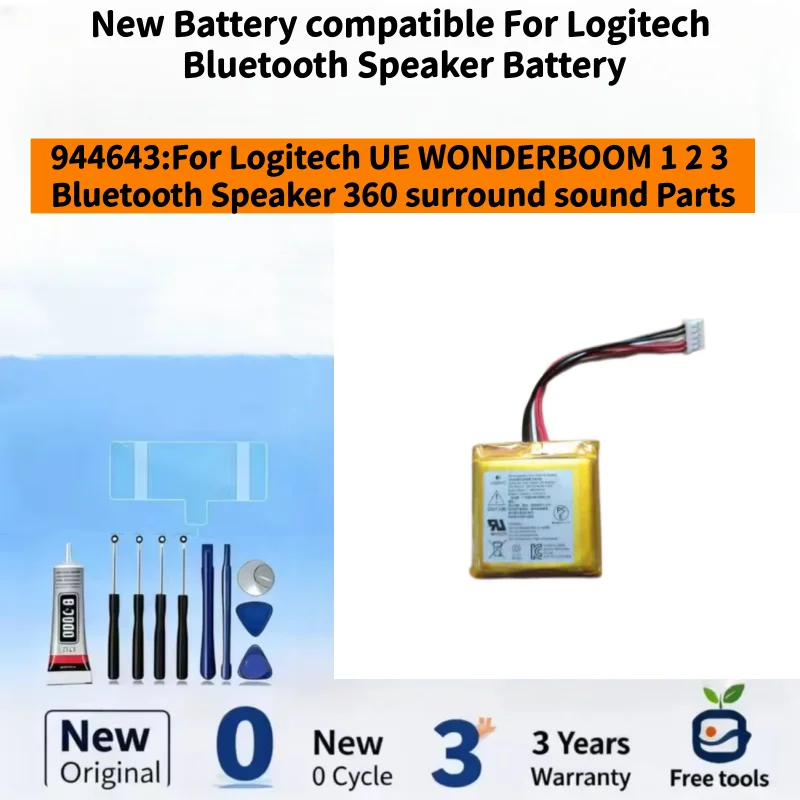New Battery Compatible For Logitech UE WONDERBOOM 1 2 3 Bluetooth Speaker 360 surround sound Parts 944643 2100mAh + Free Tools
New Battery Compatible For Logitech UE WONDERBOOM 1 2 3 Bluetooth Speaker 360 surround sound Parts 944643 2100mAh + Free Tools