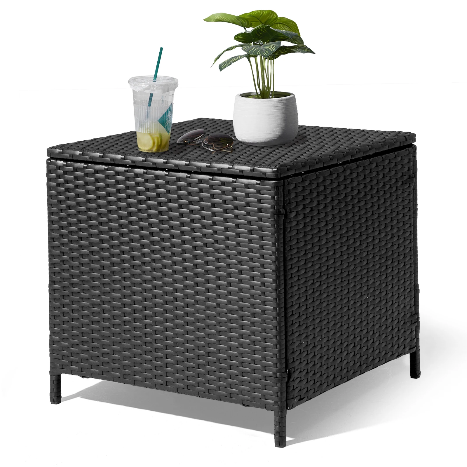 Outdoor PE Wicker Side Table with Storage, Patio Rattan End Table Square Container for Furniture Covers, Toys and Gardening
Outdoor PE Wicker Side Table with Storage, Patio Rattan End Table Square Container for Furniture Covers, Toys and Gardening