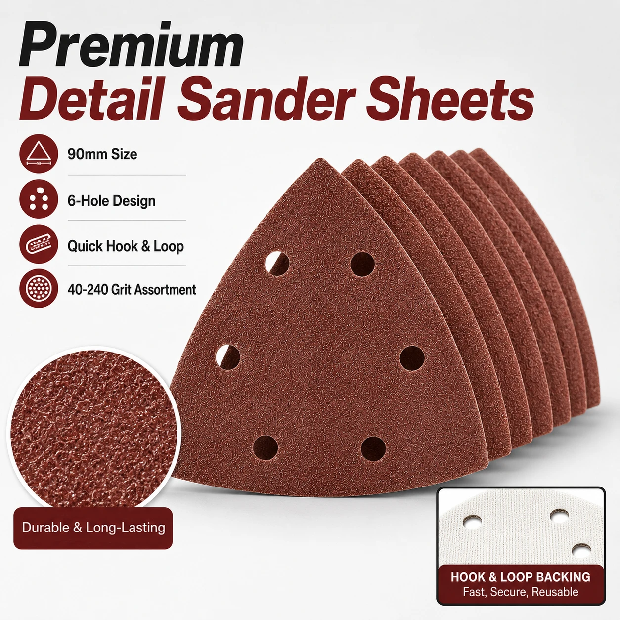 10/50Pcs Triangle Sandpaper Set 40-240 Grit 6-Hole Dust-Free Pads for Mouse Sander Wood Furniture Auto Body Sanding Kit
10/50Pcs Triangle Sandpaper Set 40-240 Grit 6-Hole Dust-Free Pads for Mouse Sander Wood Furniture Auto Body Sanding Kit