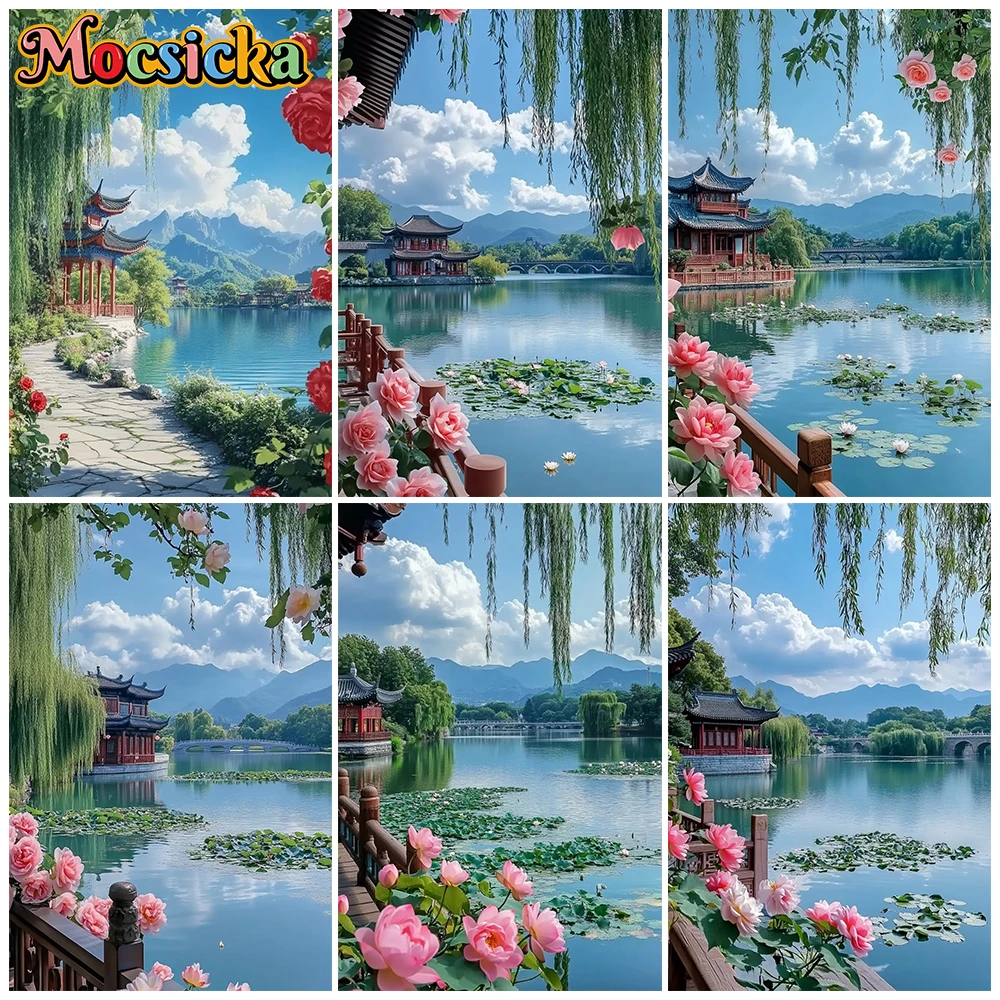 Mocsicka Garden Pavilion Photography Backdrop Lake Mountain Scenery Red Roses Background Traditional Portrait Photo Studio Props
Mocsicka Garden Pavilion Photography Backdrop Lake Mountain Scenery Red Roses Background Traditional Portrait Photo Studio Props