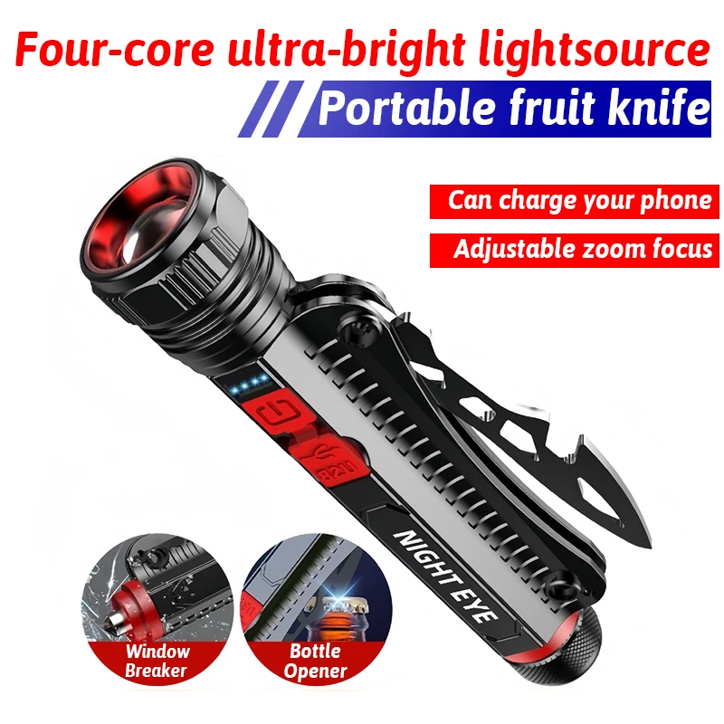 5-in-1 Zoomable Flashlight with USB Type C Charging Hidden Window Breaker Bottle Opener Pocket Knife for Outdoor Emergency Use
5-in-1 Zoomable Flashlight with USB Type C Charging Hidden Window Breaker Bottle Opener Pocket Knife for Outdoor Emergency Use