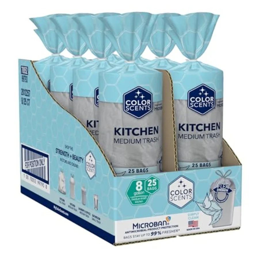 Medium Trash Bags - 8 Gallon, 200 Total Bags 8 Packs of 25 Count,Drawstring - Silver Bag in Simply Clean Scent with Microban
Medium Trash Bags - 8 Gallon, 200 Total Bags 8 Packs of 25 Count,Drawstring - Silver Bag in Simply Clean Scent with Microban