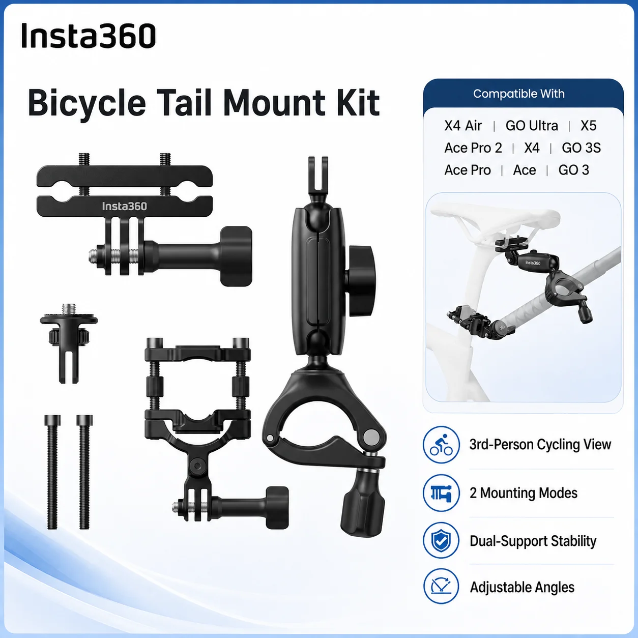 Bicycle Tail Mount Kit for Insta360 X5 X4 Air GO Ultra Ace Pro 2 X4 GO 3S Rear Seatpost Mount 3rd Person POV
Bicycle Tail Mount Kit for Insta360 X5 X4 Air GO Ultra Ace Pro 2 X4 GO 3S Rear Seatpost Mount 3rd Person POV