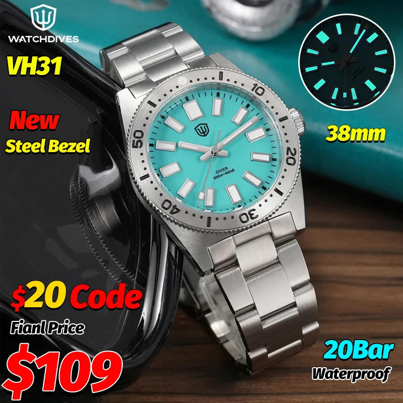 Watchdives New WD1965 V2 Quartz Watches 62Mas Steel Bezel VH31 Movement AR Sapphire Luminous BGW9 20Bar Waterproof Luxury Watch
Watchdives New WD1965 V2 Quartz Watches 62Mas Steel Bezel VH31 Movement AR Sapphire Luminous BGW9 20Bar Waterproof Luxury Watch