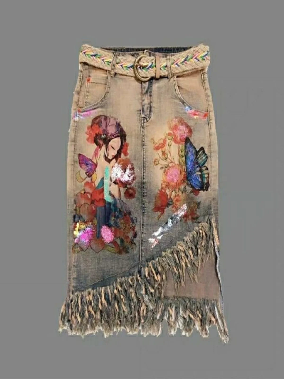 New Mid-Length Slim-Fit Denim Skirt with Fringe And Gold Printing High Waist A-Line Skirt for Young Women 18-24 Years Old
New Mid-Length Slim-Fit Denim Skirt with Fringe And Gold Printing High Waist A-Line Skirt for Young Women 18-24 Years Old