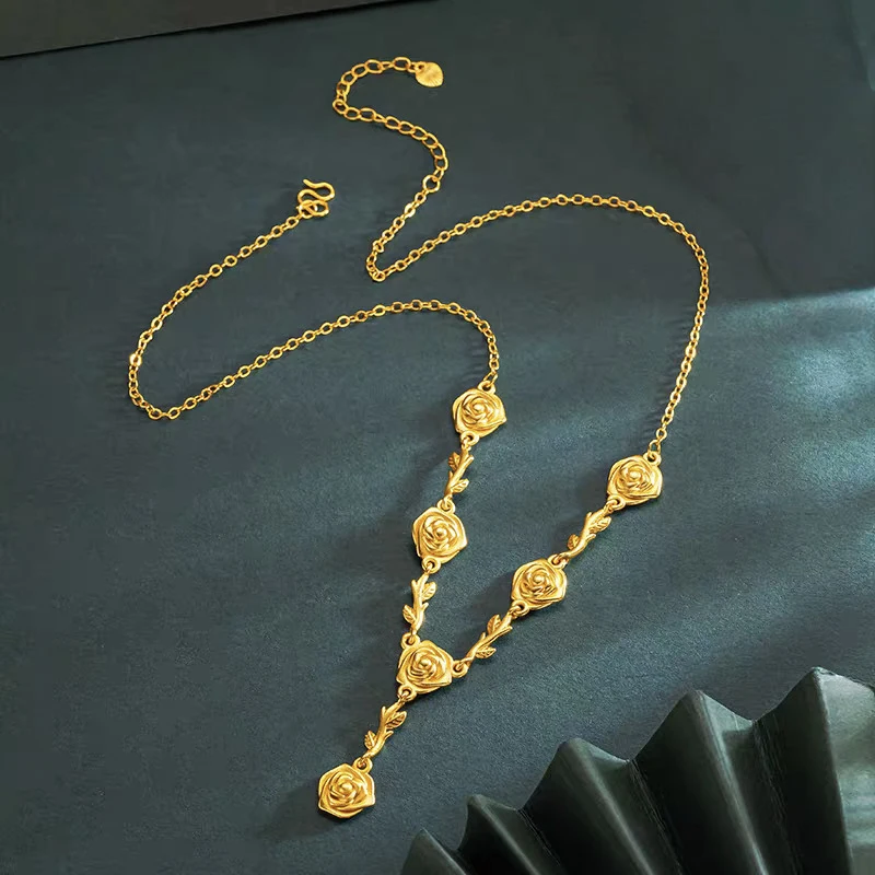 9999 Real Gold New Chinese Style Flower Branch Rose Necklace For Women, Vintage High-End Fine Jewelry
9999 Real Gold New Chinese Style Flower Branch Rose Necklace For Women, Vintage High-End Fine Jewelry