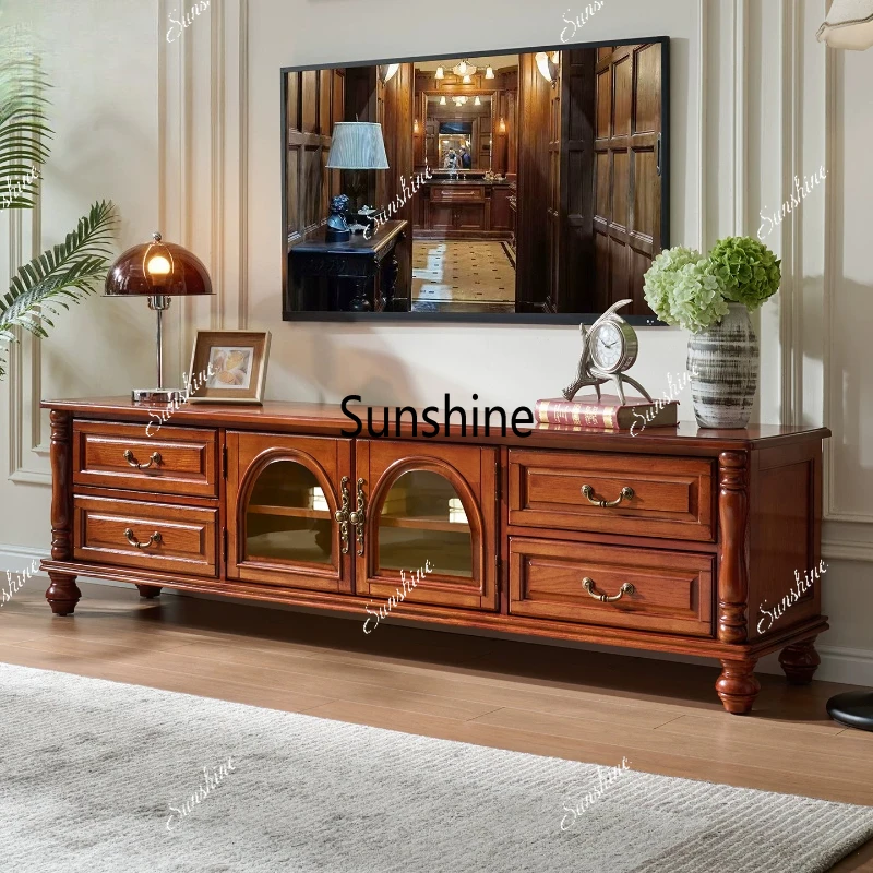 American solid wood TV cabinet living room antique floor coffee table combination
American solid wood TV cabinet living room antique floor coffee table combination
