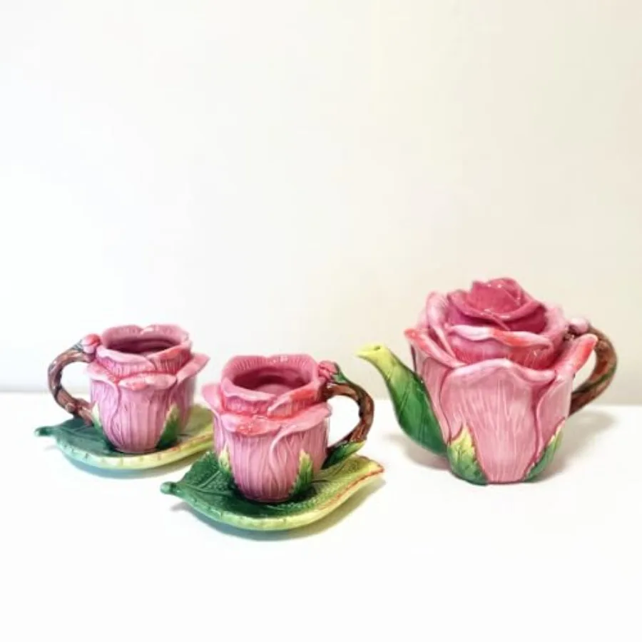 Ceramic Rose Tea Pot Set, 3D Hand-painted Rose Red Flower Cup and Green Leaves Saucer, Set of 5
Ceramic Rose Tea Pot Set, 3D Hand-painted Rose Red Flower Cup and Green Leaves Saucer, Set of 5