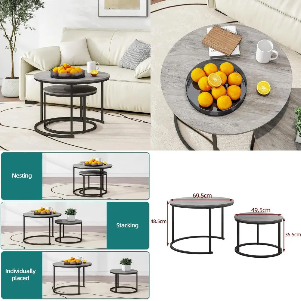 Large Round Coffee Table Set of 2, Nesting Tables for Living Room, Office, and Home, Ideal for Small Spaces, Stackable Side Tabl
Large Round Coffee Table Set of 2, Nesting Tables for Living Room, Office, and Home, Ideal for Small Spaces, Stackable Side Tabl