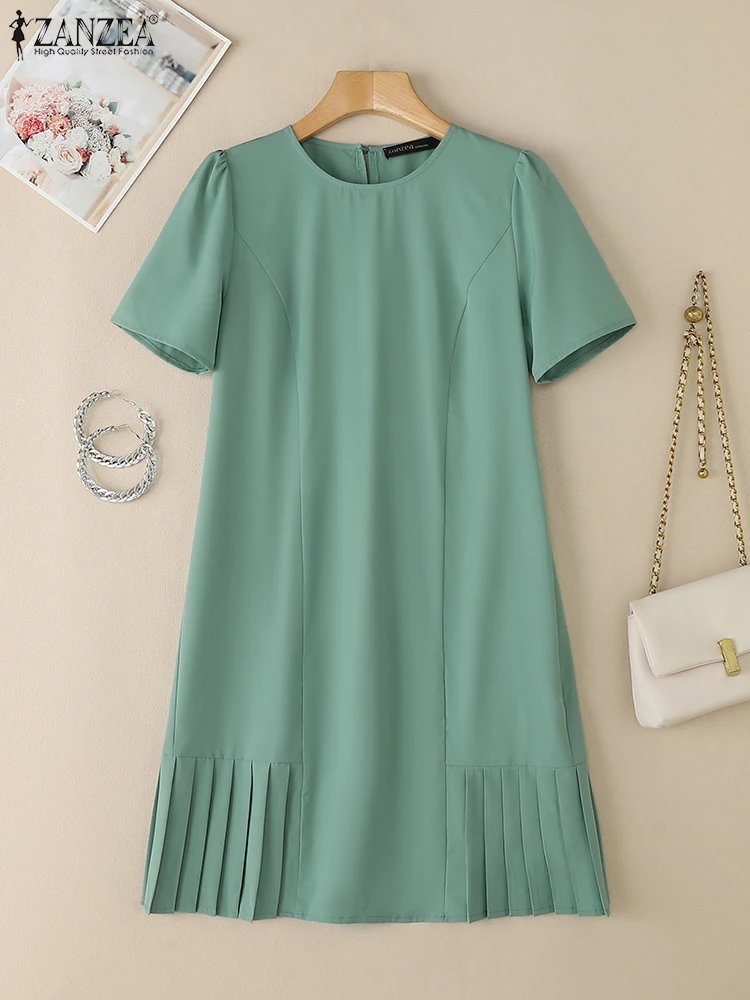 ZANZEA 2025 Fashion Short Sleeve Knee-length Vestidos Elegant Office Women Commute A-line Robes Femme O-Neck Pleated Dresses
ZANZEA 2025 Fashion Short Sleeve Knee-length Vestidos Elegant Office Women Commute A-line Robes Femme O-Neck Pleated Dresses