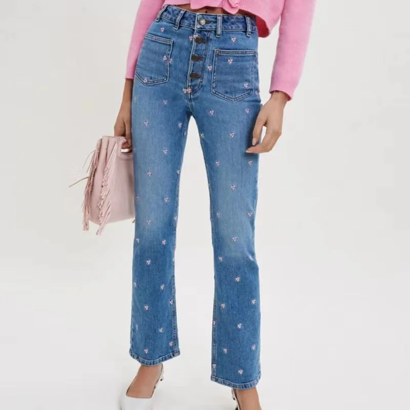 Women's Jeans Embroidered Flowers Single Breasted High Waist Summer New Casual All-match Ladies Straight Denim Pants
Women's Jeans Embroidered Flowers Single Breasted High Waist Summer New Casual All-match Ladies Straight Denim Pants