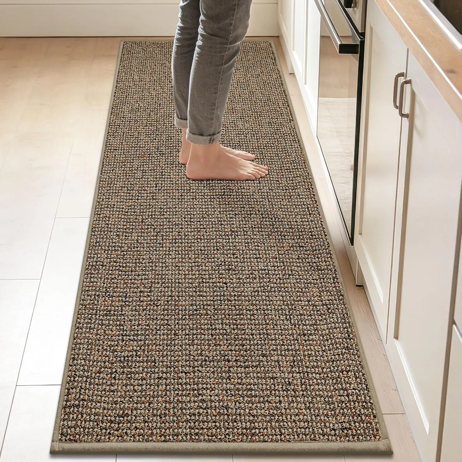Non-Slip Kitchen Runner Rug 24"x84", Super Absorbent & Stain Resistant, Machine Washable, Taupe