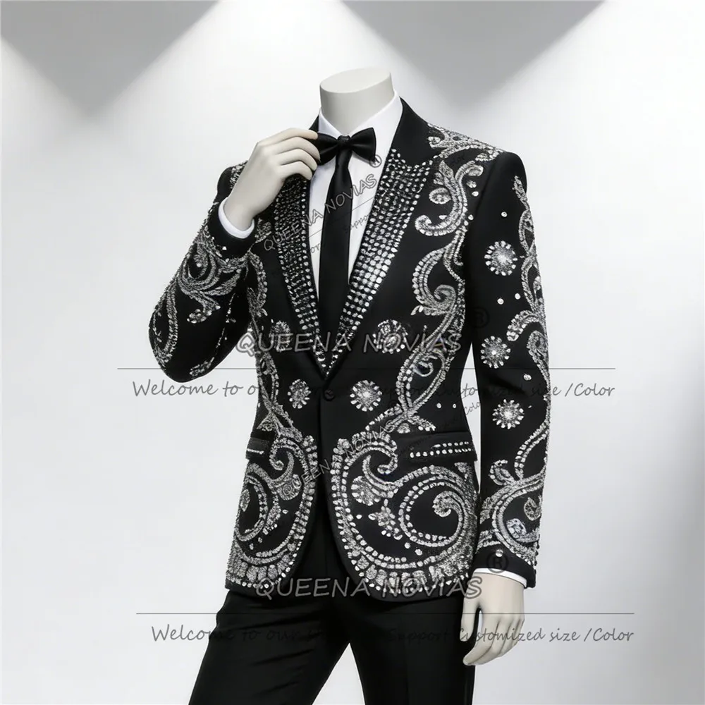 Male Rhinestones Beaded Suits Men Slim Fit Single Breasted Jacket Pants 2 Piece Set Groom Wedding Tuxedos Customized Ropa Hombre
Male Rhinestones Beaded Suits Men Slim Fit Single Breasted Jacket Pants 2 Piece Set Groom Wedding Tuxedos Customized Ropa Hombre