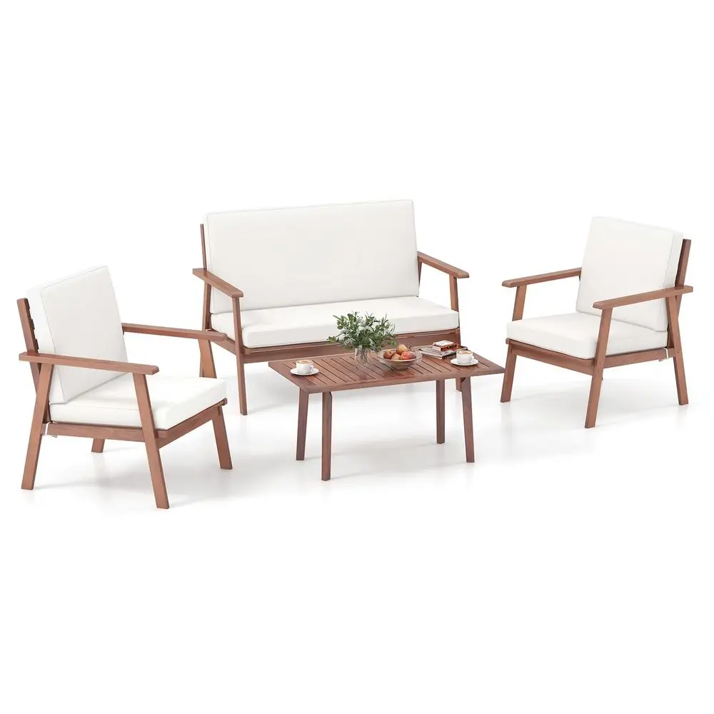 4 Piece Outdoor Conversation Set, Acacia Wood Sofa Set with Soft Seat amp Back Cushions, Rectangle Coffee Table Patio Wood Furn
4 Piece Outdoor Conversation Set, Acacia Wood Sofa Set with Soft Seat amp Back Cushions, Rectangle Coffee Table Patio Wood Furn