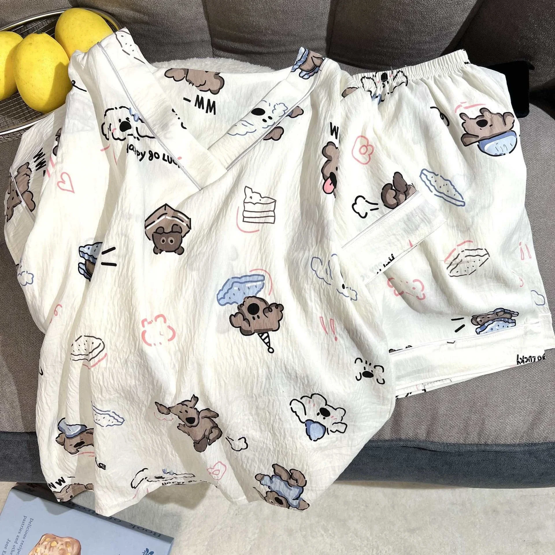 Cute Cartoon Cloud Cotton Pajamas Women's Short Sleeve Home Wear Sleepwear Set Youth Summer Thin Fabric Print Pattern
Cute Cartoon Cloud Cotton Pajamas Women's Short Sleeve Home Wear Sleepwear Set Youth Summer Thin Fabric Print Pattern