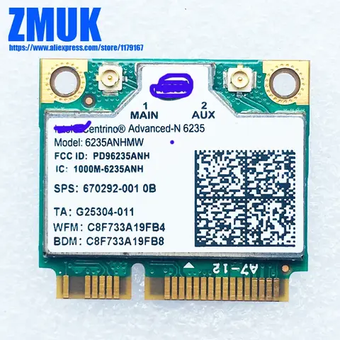 Tarjeta adaptadora de red inalámbrica Intel Centrino Advanced-N 6235 con BT4.0 para HP 2170p 4341s 4540s 9470m Series P/N 670292-001