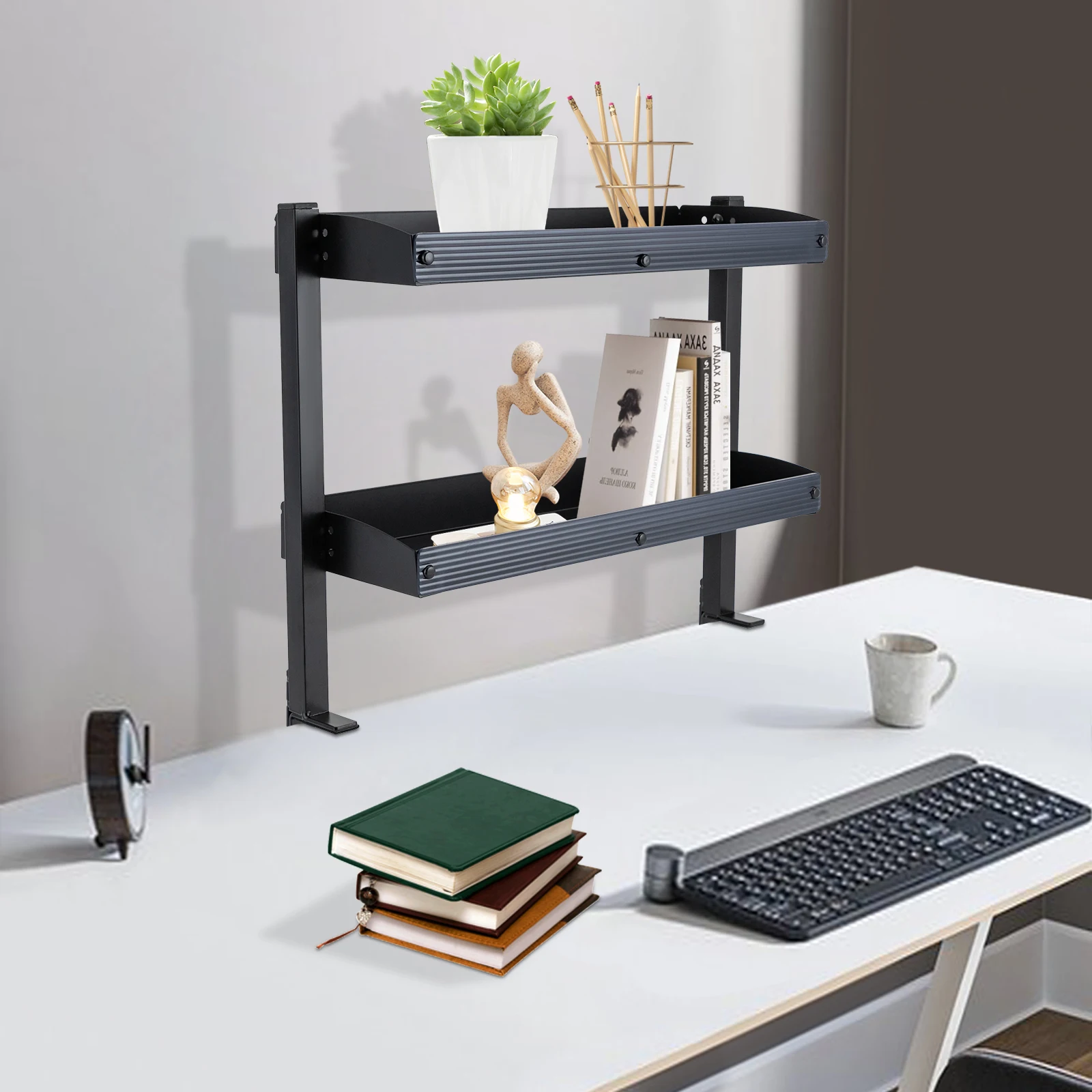Black Clamp-on Desk Shelf, Clip-on Desk Shelf, 2-Tier Shelving with Adjustable Storage Tray
Black Clamp-on Desk Shelf, Clip-on Desk Shelf, 2-Tier Shelving with Adjustable Storage Tray