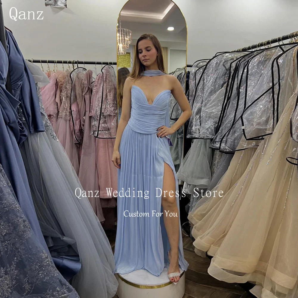 Qanz Formal Sky Blue Prom Dresses High Side Slit Floor Length Evening Dress Women Backless A Line Vestidos De Festa Customized
Qanz Formal Sky Blue Prom Dresses High Side Slit Floor Length Evening Dress Women Backless A Line Vestidos De Festa Customized