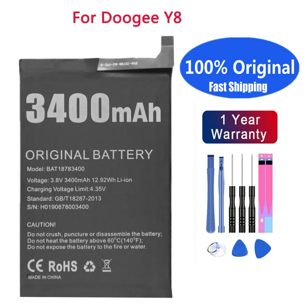 Новый оригинальный аккумулятор BAT18783400 Для Doogee Y8, сменные батареи для телефона, 3400 мАч, Высококачественная батарея + Инструменты
Новый оригинальный аккумулятор BAT18783400 Для Doogee Y8, сменные батареи для телефона, 3400 мАч, Высококачественная батарея + Инструменты