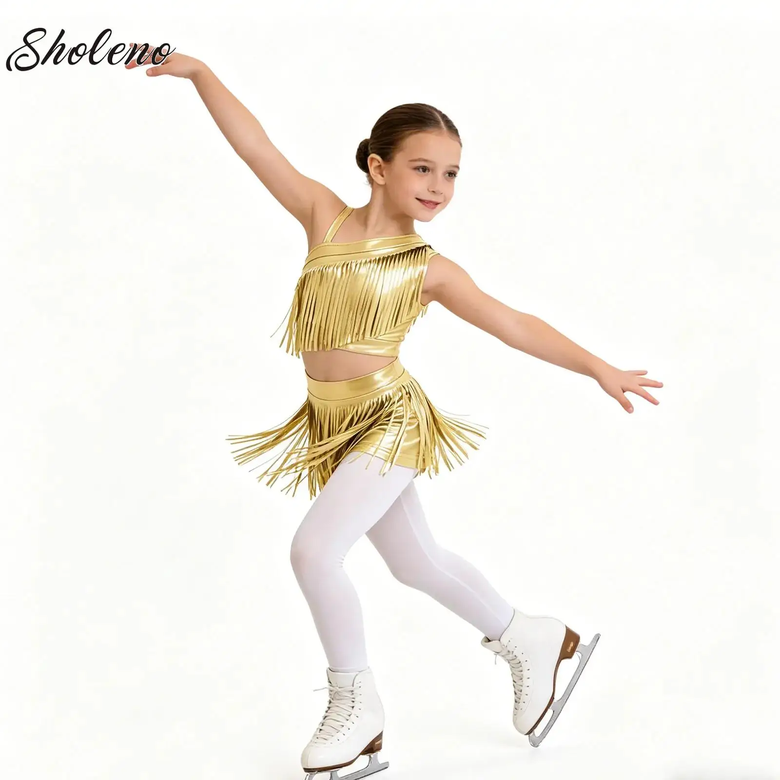 Kids Girls Salsa Latin Salsa Chacha Tango Dance Performance Costume Metallic Tassels Fringe Crop Top with Tiered Tassels Skirt
Kids Girls Salsa Latin Salsa Chacha Tango Dance Performance Costume Metallic Tassels Fringe Crop Top with Tiered Tassels Skirt
