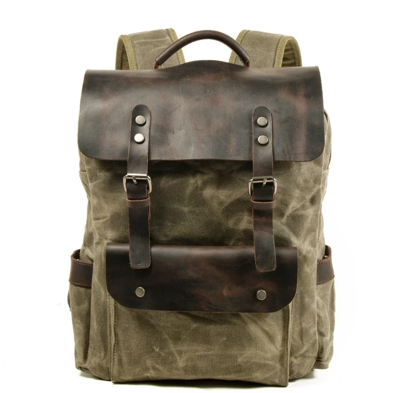 Outdoor computer backpack for students, water-resistant school bag, waxed canvas with inner layer of wild horse hide backpack
Outdoor computer backpack for students, water-resistant school bag, waxed canvas with inner layer of wild horse hide backpack