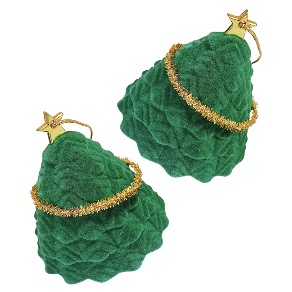 2Pcs Lovely Jewelry Boxes Xmas Tree Shape Ring and Earbob Storage Compact Lightweight Display Box Festive Adorable Organizer