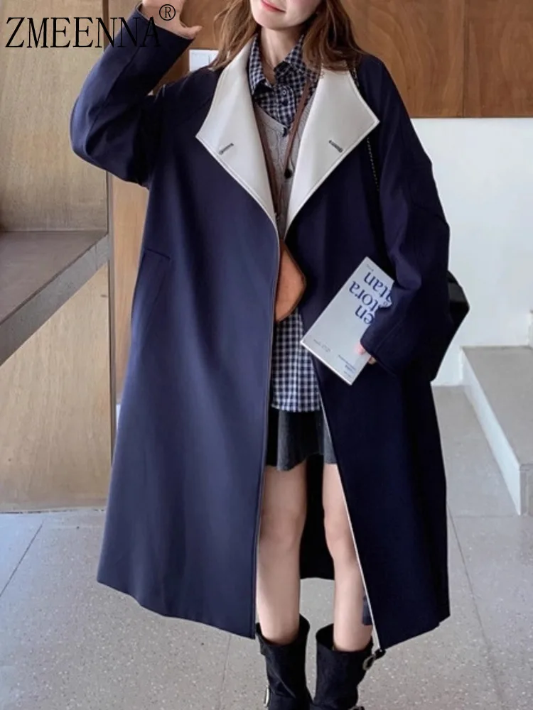 ZMEENNA Blue Women's Trench Coat With Contrasting White Lapel Collar And Long Sleeves Stylish Loose Fit Outerwear ZM4138
ZMEENNA Blue Women's Trench Coat With Contrasting White Lapel Collar And Long Sleeves Stylish Loose Fit Outerwear ZM4138