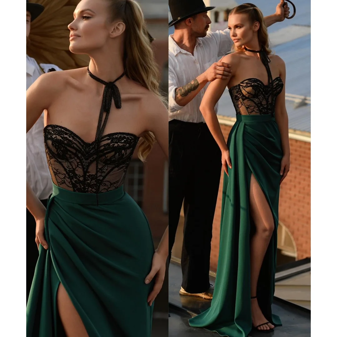 Black Lace Bodice Prom Dresses Women Green Party Gowns Customized Side Split Evening Dress Formal Vestido de novia
Black Lace Bodice Prom Dresses Women Green Party Gowns Customized Side Split Evening Dress Formal Vestido de novia