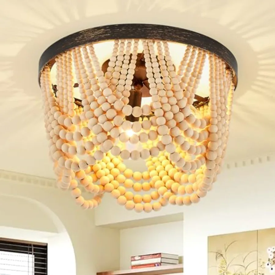 Bohemia Wood Beaded Flush Mount Ceiling Light Antique Rustic Mini Chandelier 3-Light Boho Light Fixture for Bedroom, Nursery Ro
Bohemia Wood Beaded Flush Mount Ceiling Light Antique Rustic Mini Chandelier 3-Light Boho Light Fixture for Bedroom, Nursery Ro
