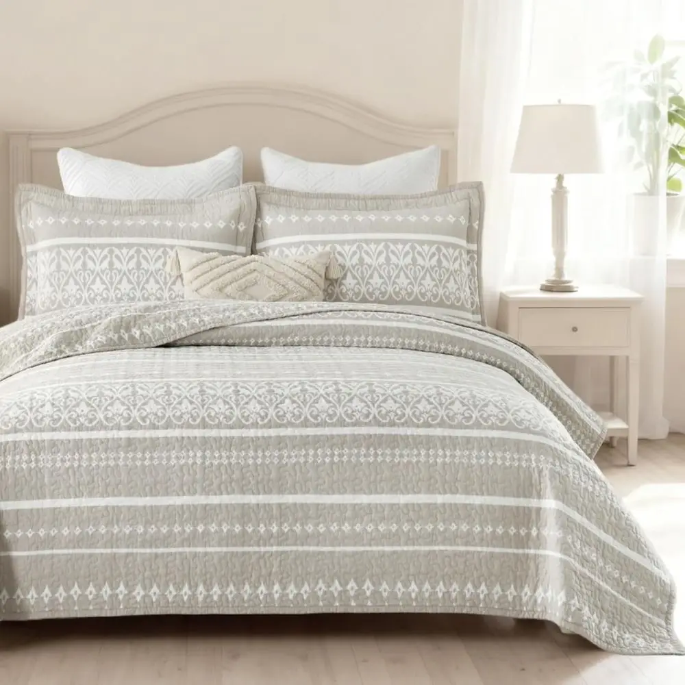 King Size Cotton Striped Quilt Set, Lightweight Comforter with Coverlet, All-Season Bedding, Beige/White 3-Piece
King Size Cotton Striped Quilt Set, Lightweight Comforter with Coverlet, All-Season Bedding, Beige/White 3-Piece