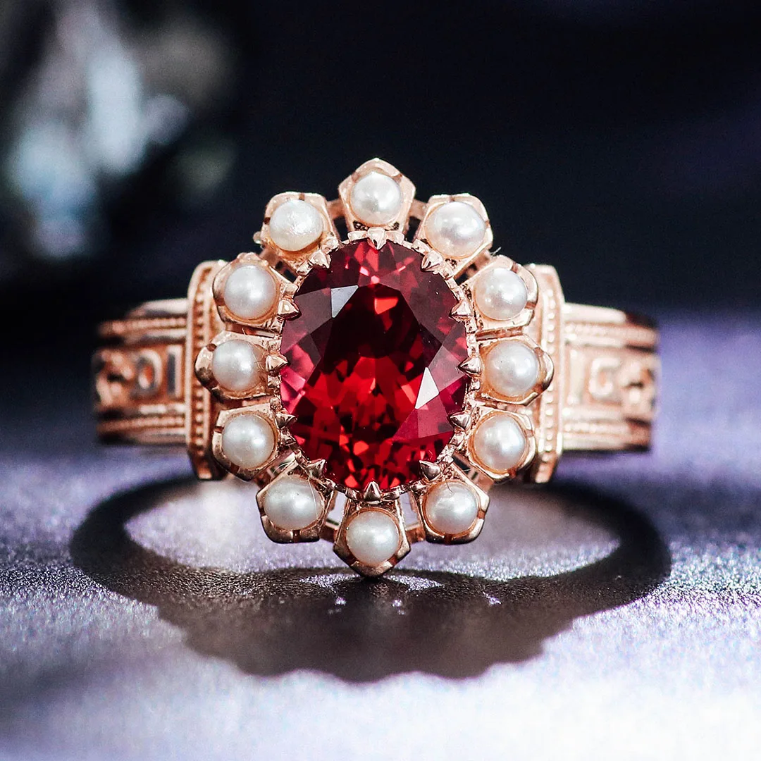 Provence 18K/14K/10K Solid Gold Oval Cut Lab Grown Ruby With Natural Freshwater Pearls Halo Ring For Woman Party Customized Gift
Provence 18K/14K/10K Solid Gold Oval Cut Lab Grown Ruby With Natural Freshwater Pearls Halo Ring For Woman Party Customized Gift